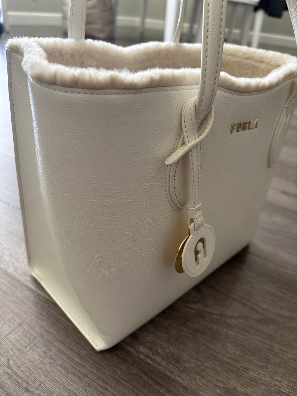 Furla Cream Tote with Faux-Shearling Trim - Picture 8 of 8